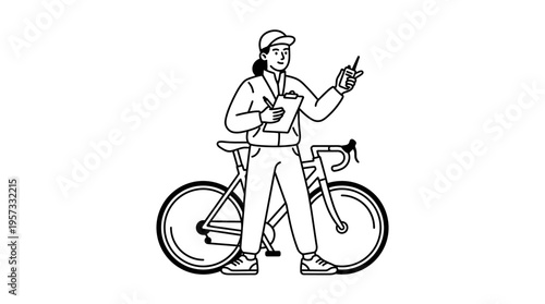 Female Cycling Coach Holding Clipboard and Pointing