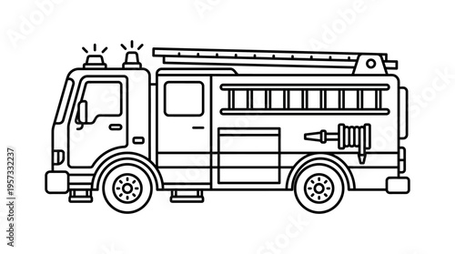 Black and White Outline of a Fire Truck