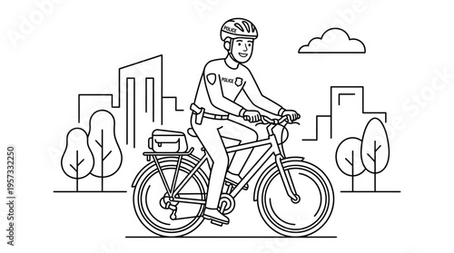 Police Officer Riding Bicycle in Urban Setting