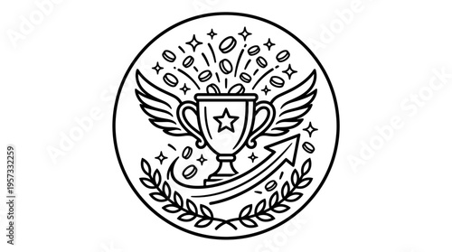 Winning Cup with Wings and Arrow in Circle