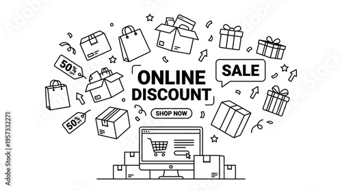 Online Discount and Sale Concept with Shopping Icons