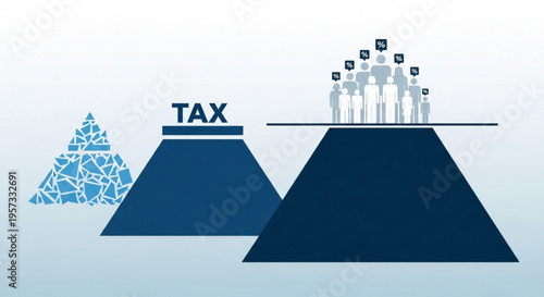 A vector graphic illustration of a seesaw balancing tax and people with money bags