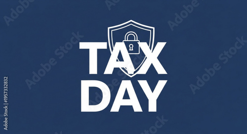 A vector graphic illustration of a tax day logo with a shield and padlock