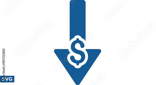 A blue arrow icon with a dollar sign, representing a decrease in financial value or cost reduction.