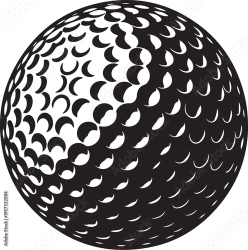 Golf ball, black and white, dimpled texture, vector illustration, sports icon