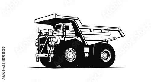 A dramatic black silhouette of a large mining dump truck showcasing industrial power and scale silhouette high quality professional detailed modern