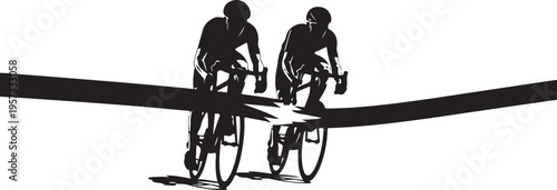 Cycling, bicycle, bike, rider, silhouette, vector graphics, black and white, sports, fitness, athletic, road bike, cycling duo, tandem, bike riding, exercise, recreation