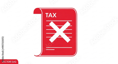 A red vector icon of a tax document with a white X marked through it, symbolizing tax rejection or cancellation.