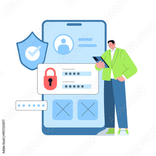 Secure Login Process Illustrated in Vector Art