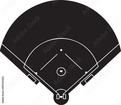 Baseball field, sports icon, black and white, vector illustration, baseball stadium