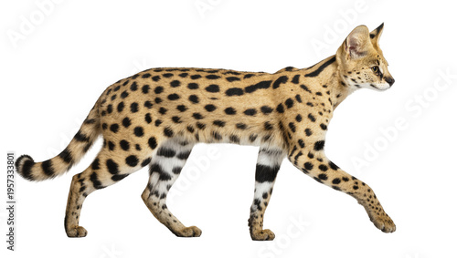 Photography Beautiful African serval, a wild cat with striking spotted fur and large ears, w