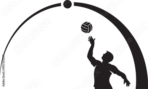 Volleyball player silhouette, black sports icon, athletic vector graphic, sports equipment