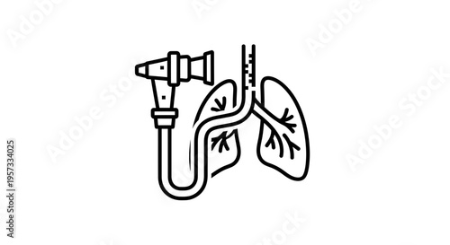 Bronchoscope Examining Lungs Icon: Respiratory Health and Medical Diagnosis