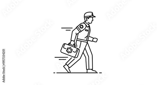 Paramedic running with medical bag, emergency medical services, urgent care, healthcare icon