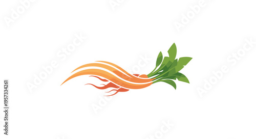 Stylized Carrot Logo with Flowing Leaves and Roots