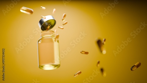 Tableau sur toile 3D illustration Orange Supplement Pills Levitation Immunity Wellness Concept