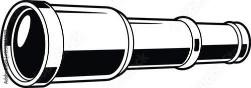 PrintSpyglass telescope silhouette, maritime illustration artwork, vintage nautical design, sailor navigation tool, pirate telescope vector, black and white drawing,