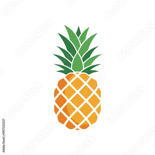 A stylized, flat illustration of a ripe pineapple with a green leafy crown against a white background.