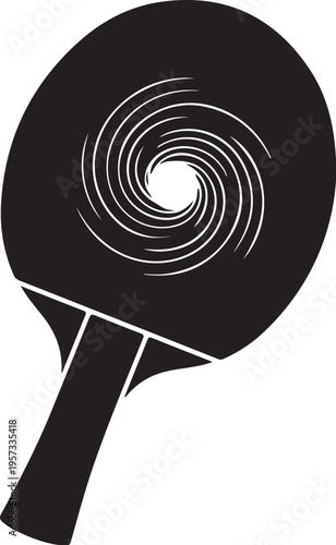 Black ping pong paddle, table tennis racket, sports equipment, vector icon