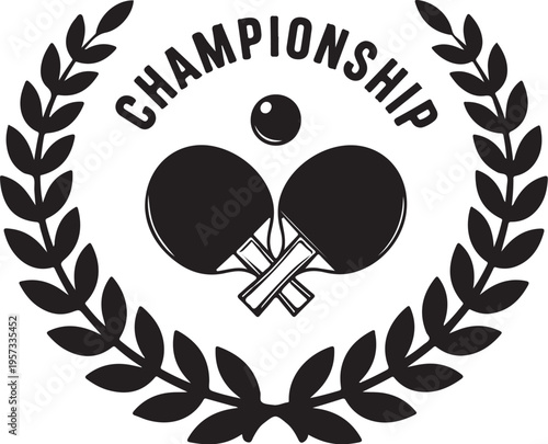 Table tennis championship badge, black laurel wreath, ping pong trophy icon, sports emblem