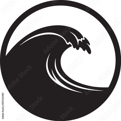 Black wave icon, circular wave symbol, ocean wave logo, vector wave graphic