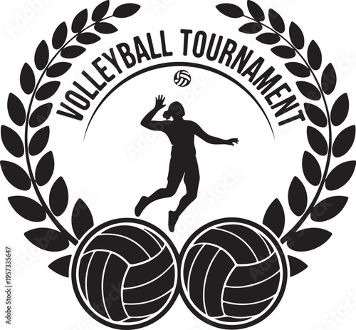 Volleyball tournament vector logo with laurel wreath