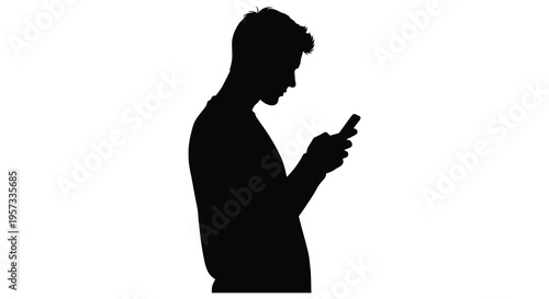 A dark profile of a man intently using a smartphone captured in a striking black silhouette high quality professional detailed modern