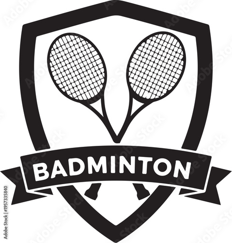 Vector badminton logo with rackets and shield