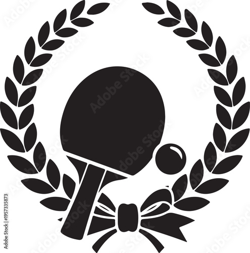 Black vector ping pong icon with laurel wreath