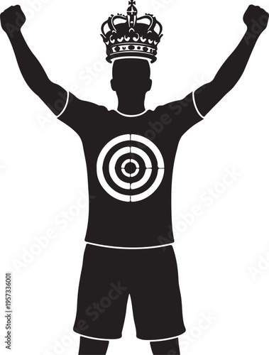Vector silhouette of triumphant man wearing crown
