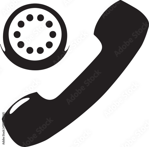 Retro rotary telephone handset icon with dialer wheel symbol isolated on gray background