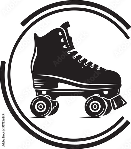 Black roller skate, roller skating shoe, wheel illustration, sport icon