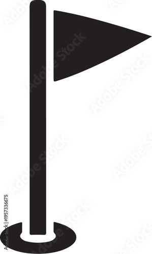 Golf flag, golf course flag, black flag icon, golf flagstick, vector golf flag