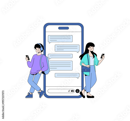 Vector Illustration of People Chatting via Smartphones