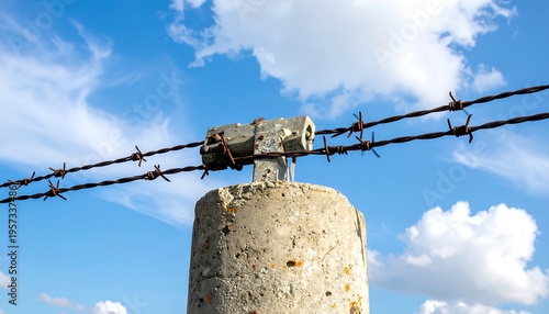 Wallpaper Mural Barbed Wire Fence Post Against a Blue Sky. Torontodigital.ca