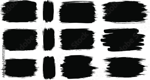 A collection of nine black brush strokes on a white background
