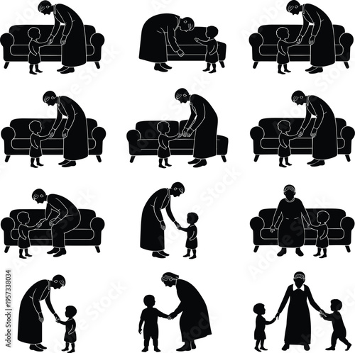PrintAdult and child silhouette pattern, parenting guidance illustration, family support artwork vector, caregiver icon design, nurturing relationship graphic background
