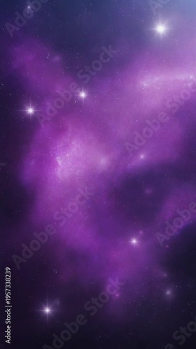 A vibrant purple nebula with stars shining brightly in the dark background of outer space, possibly used for educational or decorative purposes
