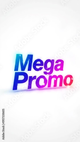 Colorful 3D Mega Pixel Text with Glowing Neon Effect on White Background for Technology or Computing Concept