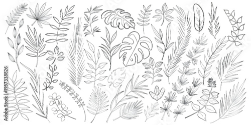 A detailed monochromatic illustration featuring an intricate collection of various floral doodles