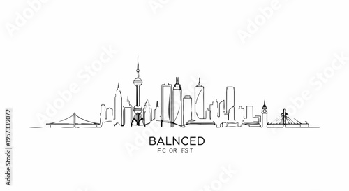 City skyline illustration with modern buildings.