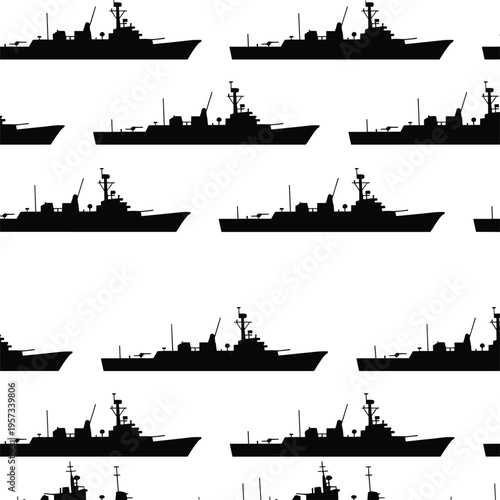 PrintNaval warship silhouette pattern, military vessel illustration, defense technology artwork, navy ship vector design, maritime weapon graphic, combat fleet symbol background