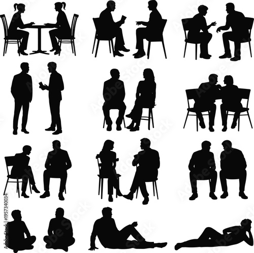 PrintPeople silhouette interaction pattern, social communication illustration, human relationship artwork vector, companionship icon design, psychology theme graphic, conversational background