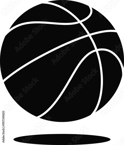 PrintMinimalist basketball icon, modern sports design, floating ball illustration, abstract athletic concept, blue seam graphic, levitating shadow effect artwork