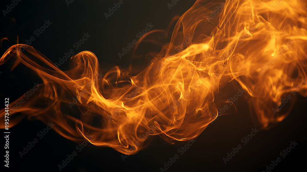 Fototapeta premium Abstract Orange, Yellow, and Red Fire Smoke Trails on Dark Background – Dynamic Swirls of Heat and Energy for Graphic Design and Backgrounds