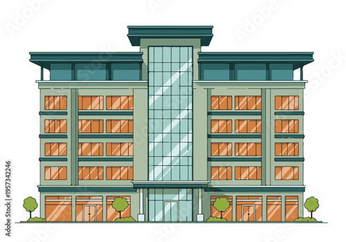 Modern Corporate Office Building Exterior Vector Illustration