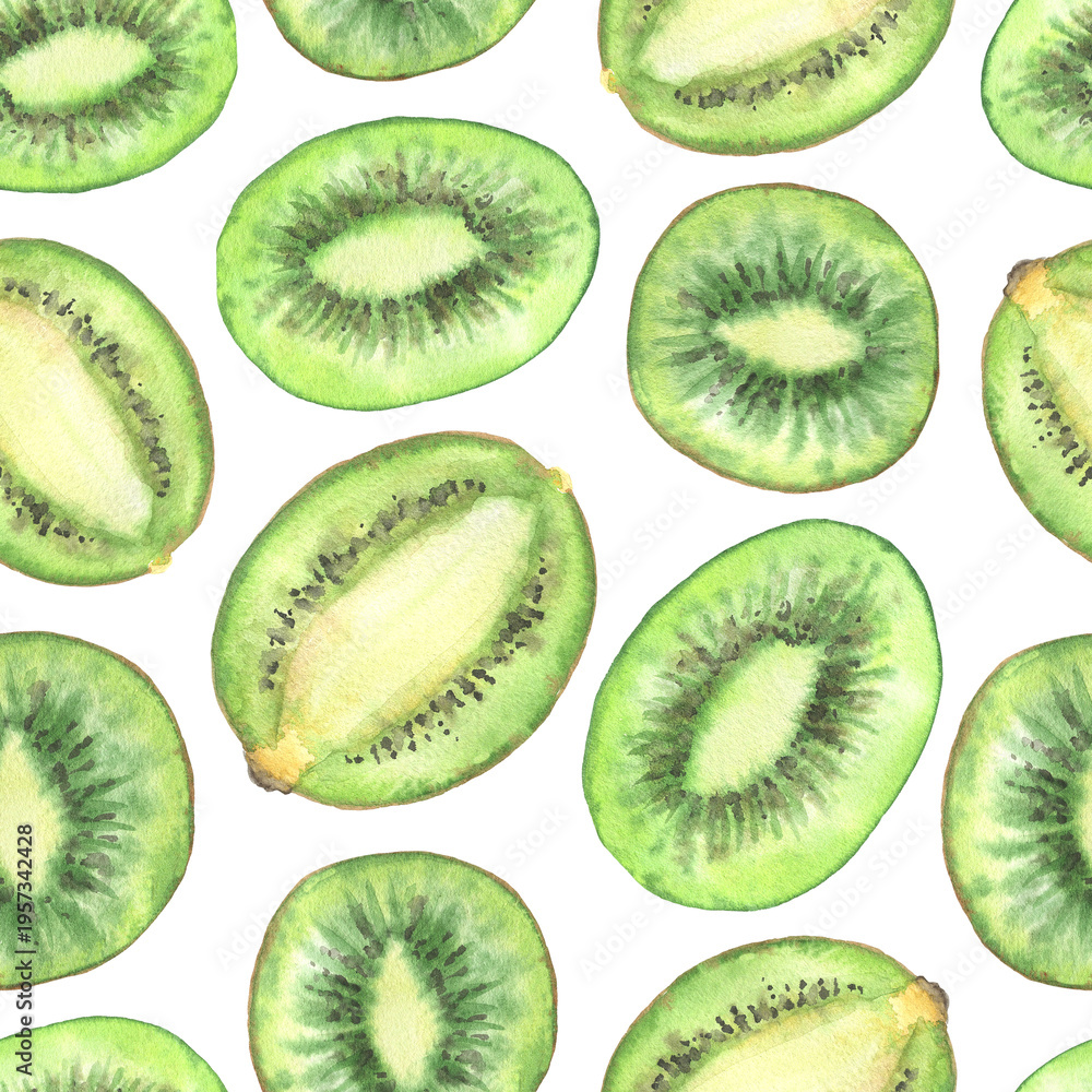 Fototapeta premium Seamless pattern of kiwi halves white