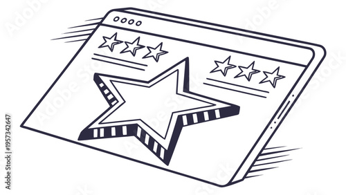 Hand drawn illustration of a website rating with stars.