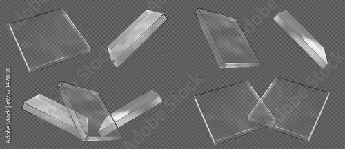 3d glass transparent rectangle, podium or shape element with different angles. Holographic square figure. Y2k abstract element. Gradient mesh. Stock vector illustration on isolated background