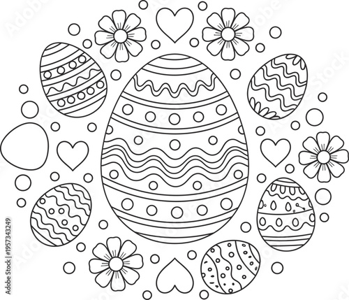 Easter sunday celebration with decorated eggs and floral patterns